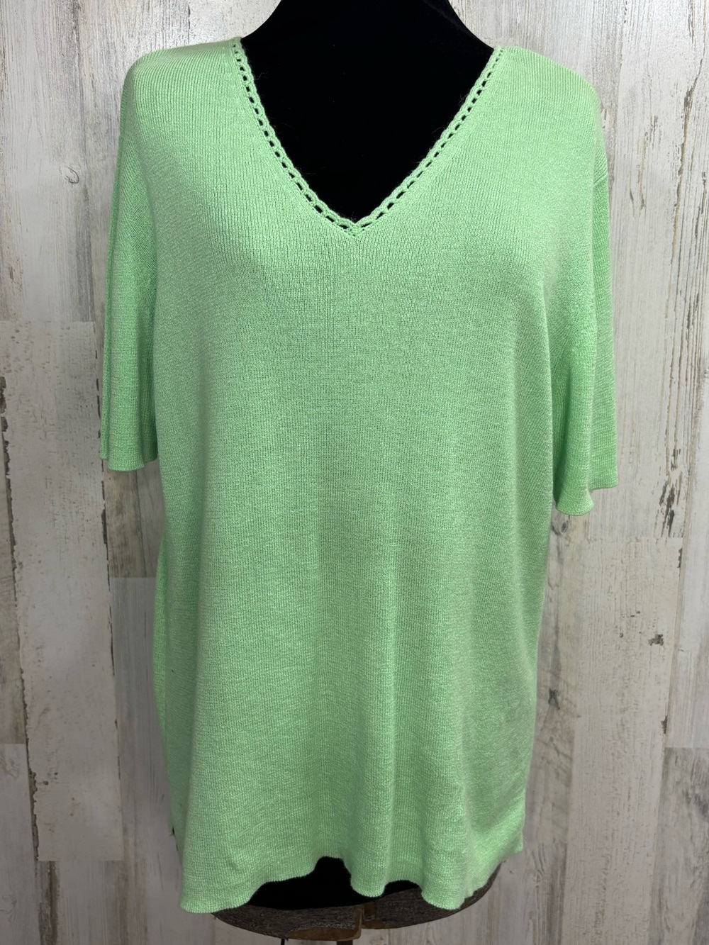 Sag Harbor Mint Green V-Neck Short Sleeve Sweater